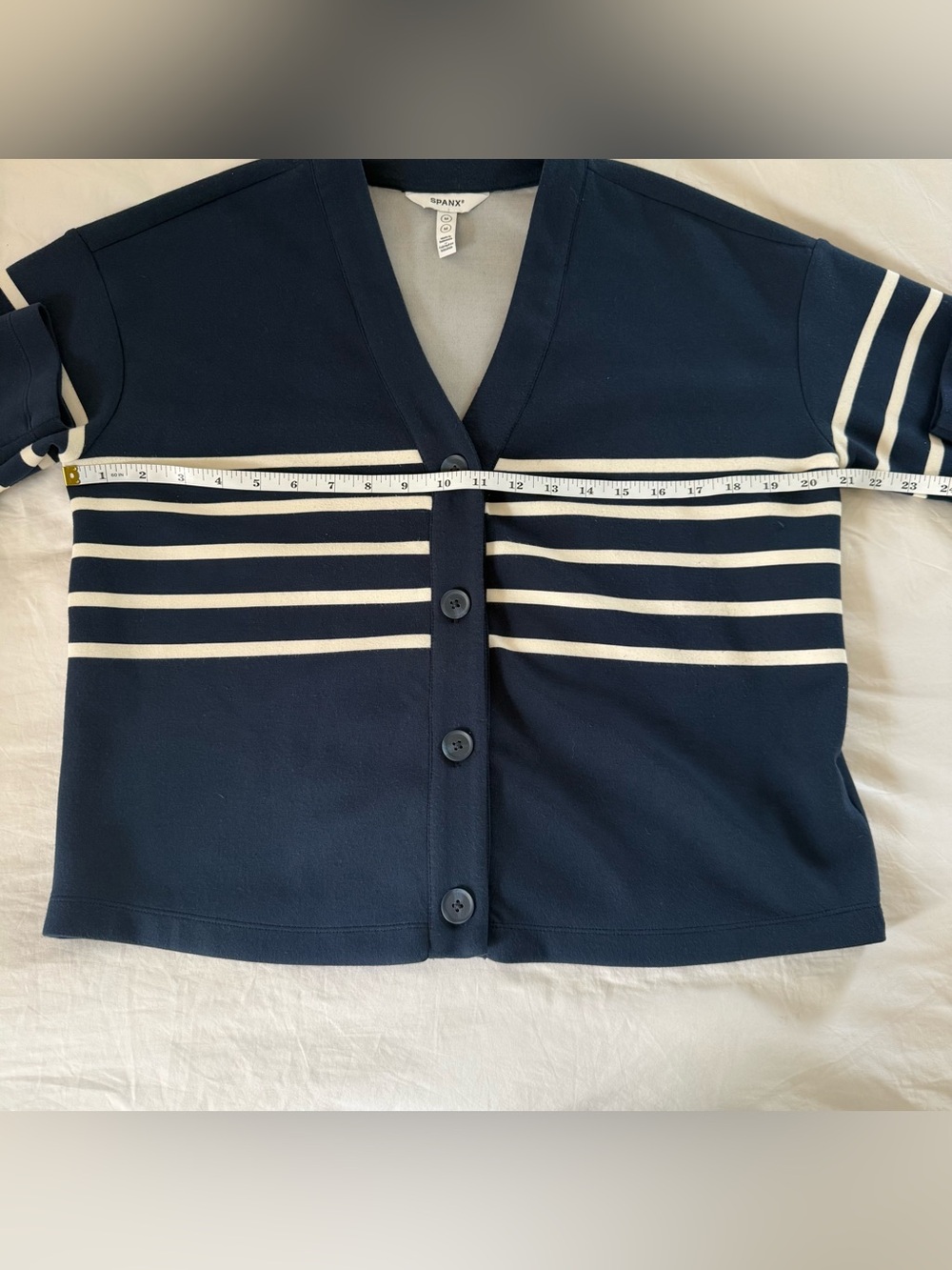 Spanx Air Essentials Blue White Striped Cardigan Size Medium - Picture 6 of 7